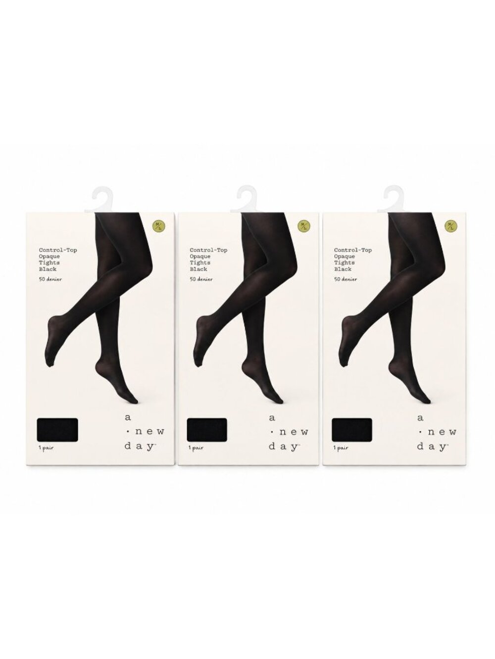A New Day Control Top Black Opaque Tights 50D M/L (3 Pair) NEW